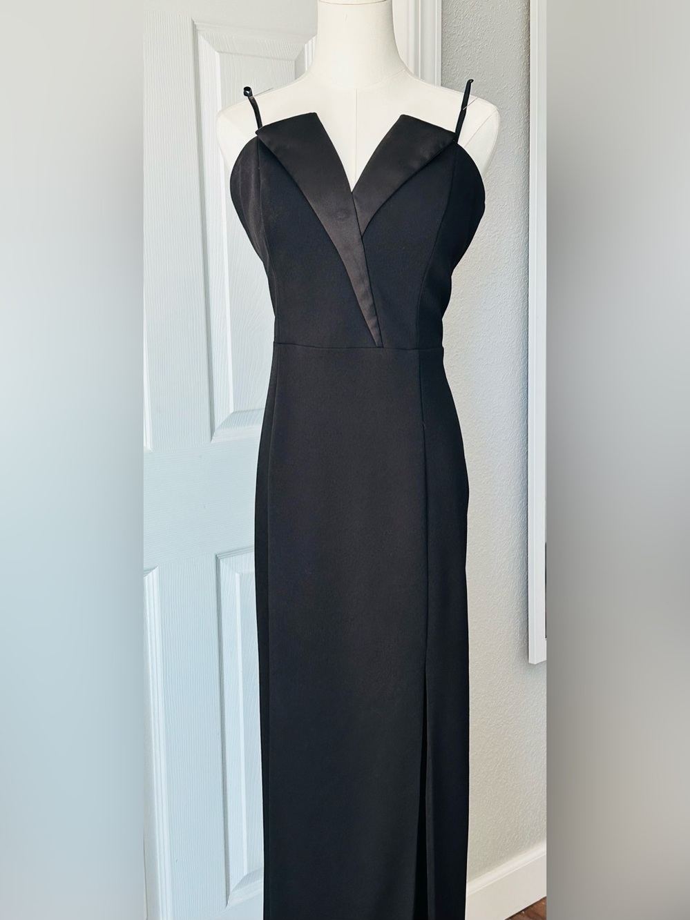 Betsy & Adam Black Strapless Tuxedo Gown - Picture 3 of 11
